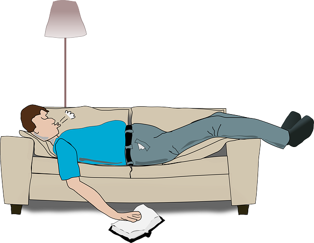 cartoon man snoring on couch