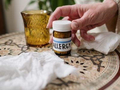bottle with tablets for allergies